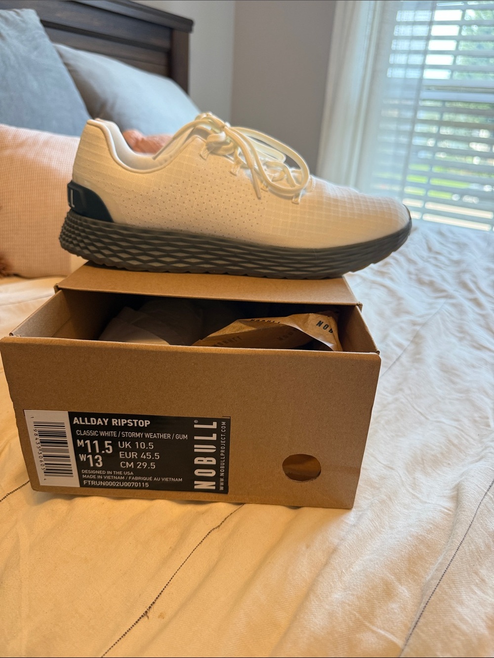 NOBULL Classic White Ripstop Trainer with Stormy Weather Sole